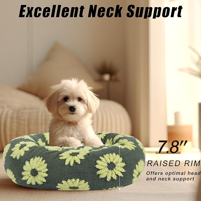 Calming Dog Bed, Dog Beds Fits up to 15 lbs Pets, Fluffy Donut Dog & Cat Bed Washable, Round Anti Anxiety Dog Bed, Small Dog Bed with Non-Slip Bottom (Yellow, 20" x 20")