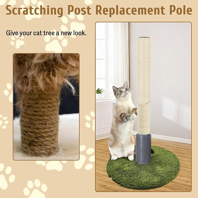 Cat Scratching Post Replacement Pole Refill 16in M8 Cats Tower Replacement Parts with Self Groomer Massager Spare Jute Kitty Tree Refurbishment Accessories for Indoor Kittens (Gray)