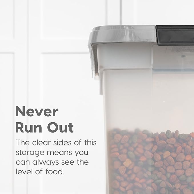 IRIS USA 50 Lbs WeatherPro Airtight Pet Food Storage Container with Removable Casters, for Dog Cat Bird and Other Pet Food Storage Bin, Keep Fresh, Clear/Gray