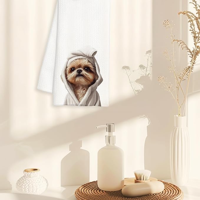 Shih Tzu Decor Gifts Bathroom Hand Towels - Funny Dog Bathroom Towel, Funny Animal Hand Towels for Restroom Decor, Shih Tzu Gifts for Women, Dog Lover Gifts, 16×24 Inches