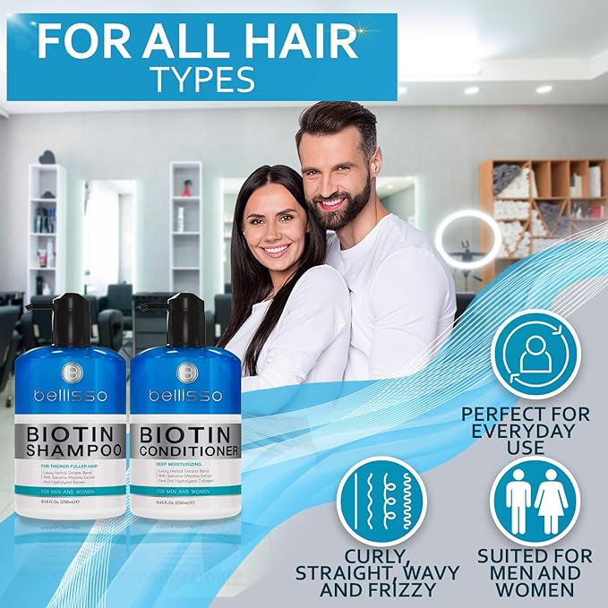 Biotin Shampoo and Conditioner Set - Sulfate and Paraben Free Treatment for Men and Women - Hair Thickening Volumizing Products to Help Boost Thinning Hair with Added Keratin