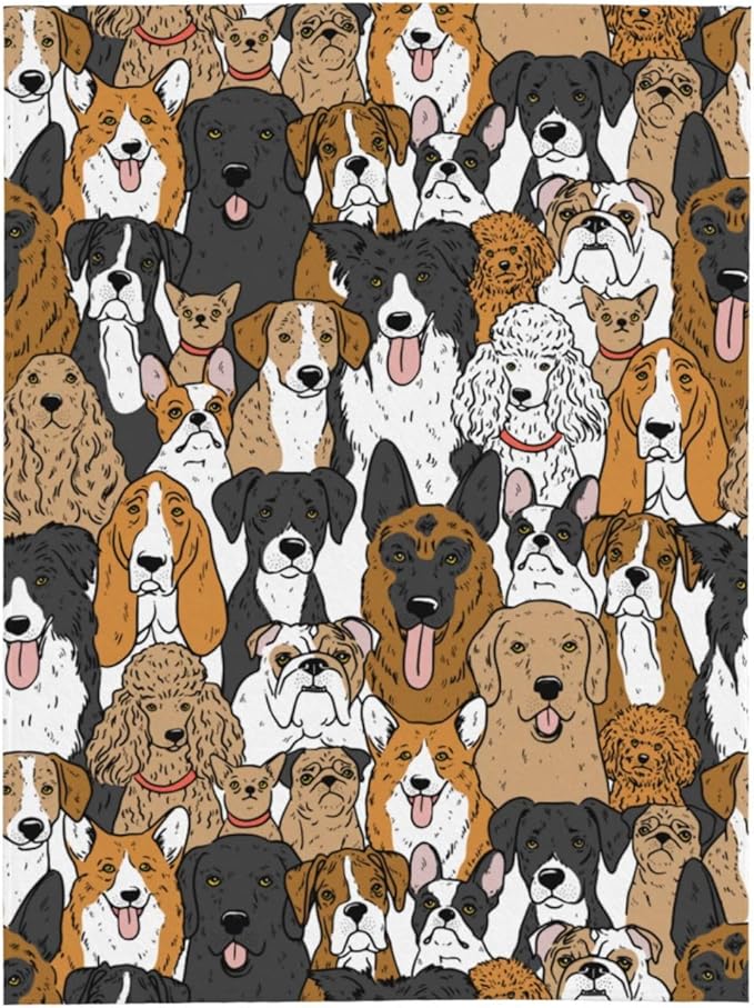 Cute Dogs Puppies Print Blanket Throw 80"x60", Plush Flannel Blankets with Dogs on It, Gifts for Kids Adults Dog Lovers People