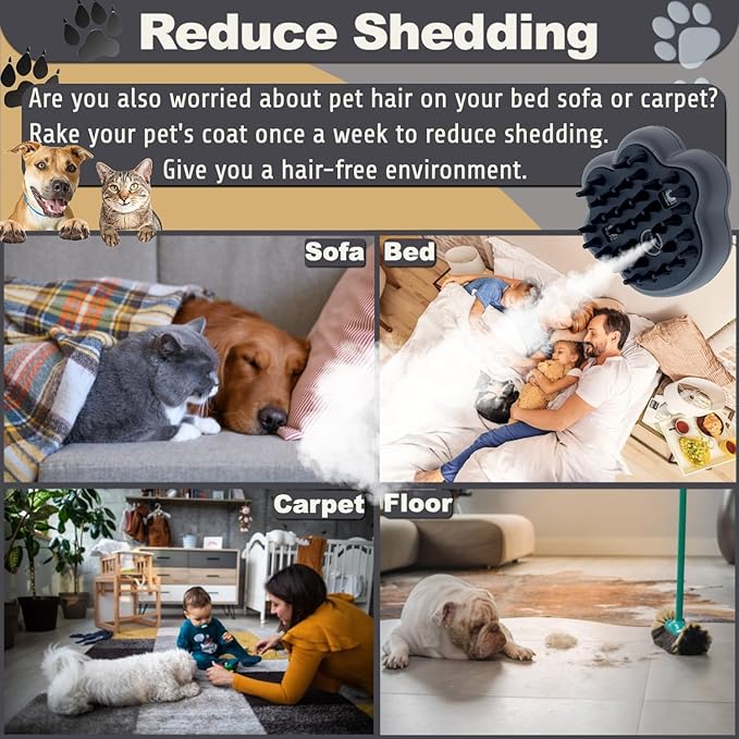 Steam Cat Brush, 4 in 1 Cordless Cat Steam Brush Built-in Lithium Battery, Silicone Massaging Grooming Brush, Remove Static Flying Hair，Pet Hair Cleaning Brush Comb for Cats Dogs(Gray)