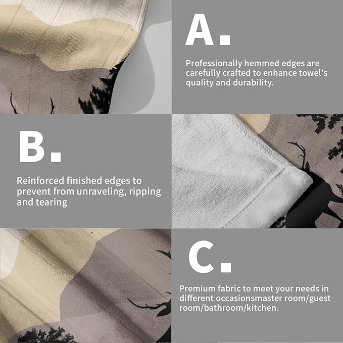 Rustic Bear Deer Hand Towels Forest Woodland Bath Towel Set of 2 Soft Kitchen Dish Towels Decorative Bathroom Towels for Face Guest Gym