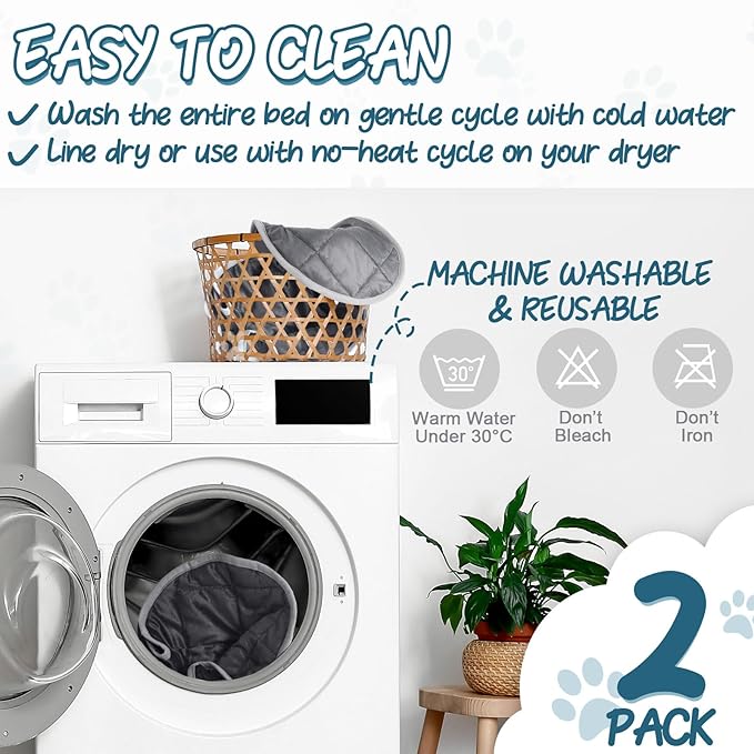 2 Pcs Cat Heating Pad Round 16 Inch Self Heating Cat Mat Washable Heated Cat Bed Anti Slip Cat Warming Pad Pet Bed Mat for Kennel Dog Crate Indoor Outdoor(Gray,16 Inch)