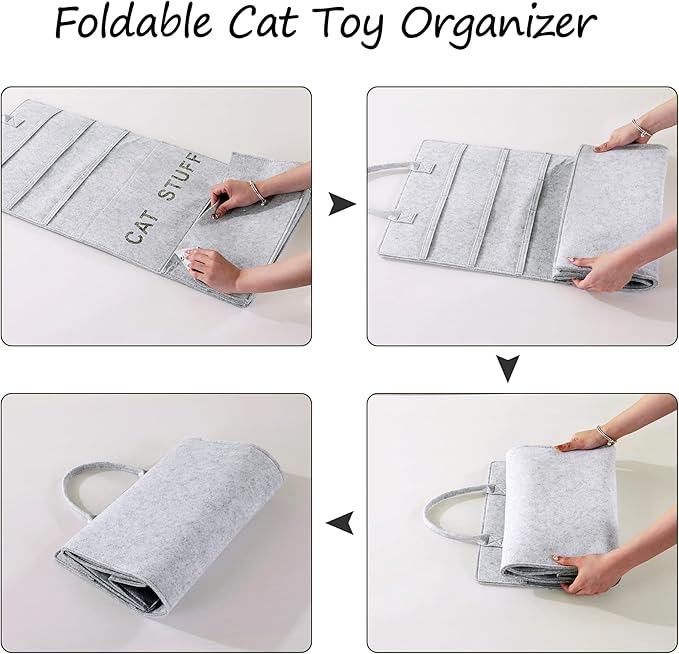 MABOZOO Cat Toy Storage Organizer for Wand Toys,Durable Pet Storage Box with Handle Cat Feather Toy Storage Hanging Bag for Neatly Organizing Teaser Wand Toys（Light Grey）