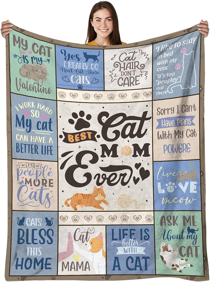 Mothers Day Cat Mom Gifts for Women Blanket, Cats Themed Lover Gift Blankets for Cat Lovers, for Mom, Crazy Cats Lady Gifts, 50"X60"