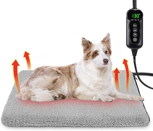 Heated Cat Bed, 11 Adjustable Temperature Pet Heating Pad Indoor for Dogs Cats Heating Mat with Timer, Auto Power Off, Electric Pet Heating Pad for Cat House (Grey, L(35" x 24"))