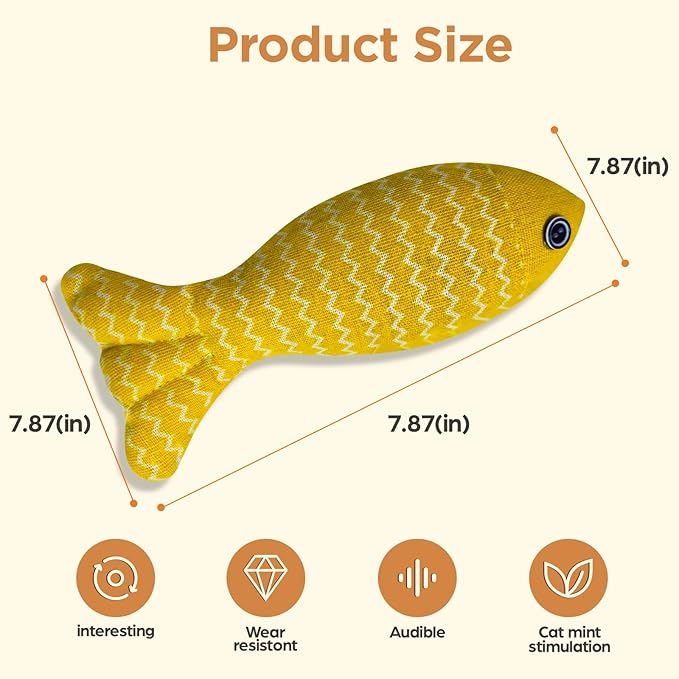 Indoor Cat Toys for Catnip Fish: 3 Packs Simulation Fish Shape Soft Linen Exercise Kicker Toys, Chew Bite Supplies for Cat Toys Self Play