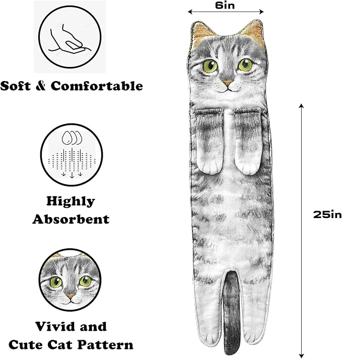 AGRIMONY Cat Funny Hand Towels for Bathroom Kitchen - Cute Decorative Cat Decor Hanging Washcloths Face Towels Super Absorbent Soft - Housewarming Birthday Christmas Fun Gifts for Women Cat Lovers