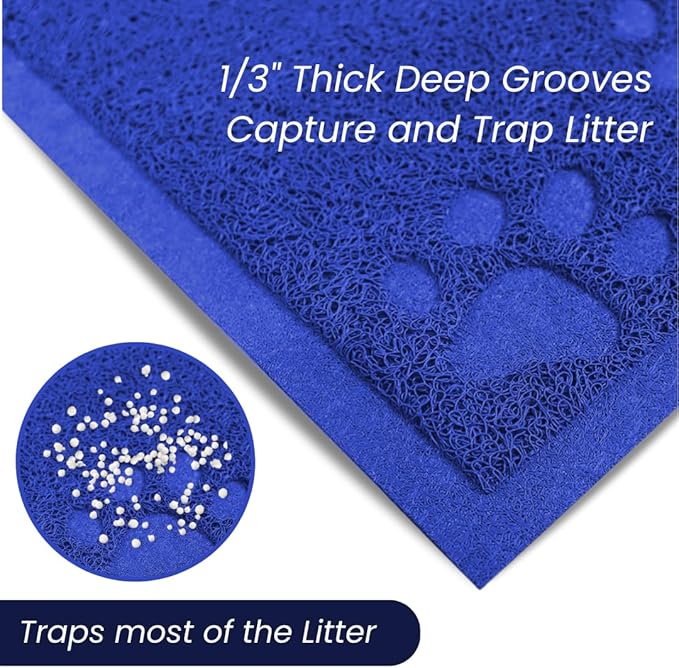 Andalus Large Cat Litter Mat, Pack of 2 - Waterproof, Non-Slip & Easy to Clean Cat Litter Box Mat for Extra Efficient Pet Litter-Trapping, Blue (30” X 18”)