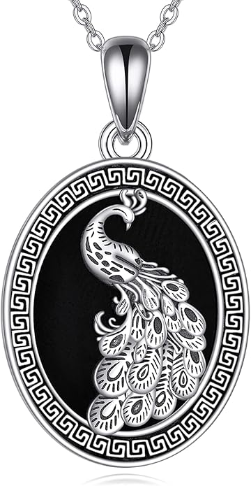 Black Onyx Necklace Raven/Phoenix/Peacock Necklace Gothic Jewelry Gifts for Women Men