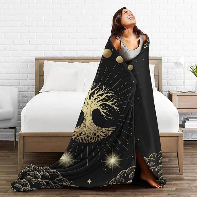 Moon Sun Mystic Tree Throw Blanket Soft Cozy Plush Warm Fleece Blanket for Sofa Couch Bed 80"X60"