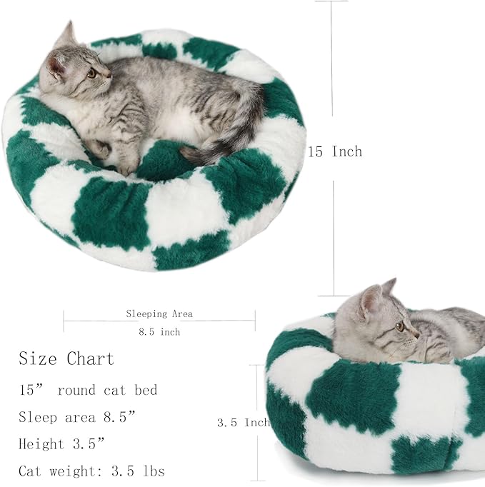 Extra Small Kitten Bed Round Donut Cat Bed Washable Luxury Anti Slip Bottom Cute Modern Beds with Jacquard Shaggy Plush 16 in