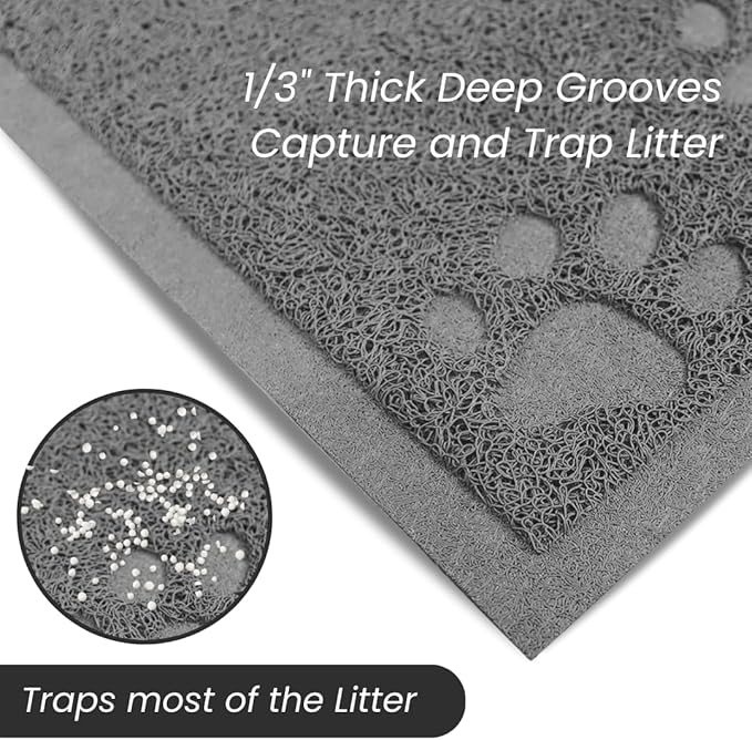 Andalus Large Cat Litter Mat, Pack of 1 - Waterproof, Non-Slip & Easy to Clean Cat Litter Box Mat for Extra Efficient Pet Litter-Trapping, Grey (30” X 18”)