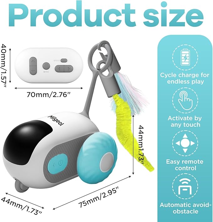 Turbo Tail 3.0, Teazys Cat Toy Turbo Tail, Smart Remote Control Electric Interactive Cats Toy, Type-C Rechargeable Turbo Tail Mouse Cat Toy with Feathers (1pc Blue)