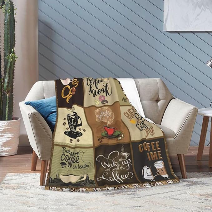 Coffee Blanket for Men Coffee Throw Blanket Coffee Decor Stuff Merch Cozy Flannel Warm Soft Plush Lightweight Fleece Fuzzy Bedding Coffee Gifts for Coffee Lover Woman Girls Couch Sofa Bed 50"X40"
