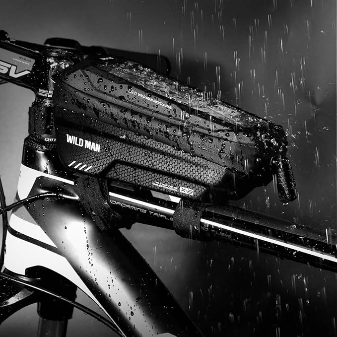 Bike Frame Bag, Waterproof Bicycle Front Top Tube Pouch Pannier Bike Phone Mount Holder Handlebar Bag Cycling Crossbar Storage Bags with Touch Screen for iPhone 12 11 Pro Max Smartphone up to 6.7''