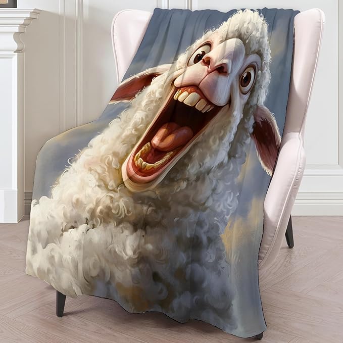 Funny Sheep Blanket - Super Soft, Cozy, Lightweight Flannel Throw - Warm, Plush Blanket for Couch, Bed, Office, Travel, Outdoor Ideal Gift for Adult - 50×60in