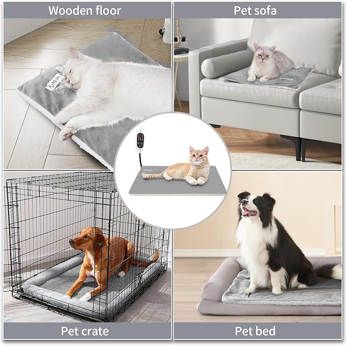 Rest-Eazzzy Cat Heating Pad, Cat Bed with Removable Cover Heated Cat Bed 5 Level Timer and 5 Level Temperature, Cat Beds for Indoor Warming Mat for Cat Dog (Heat pad, Pure-Grey)