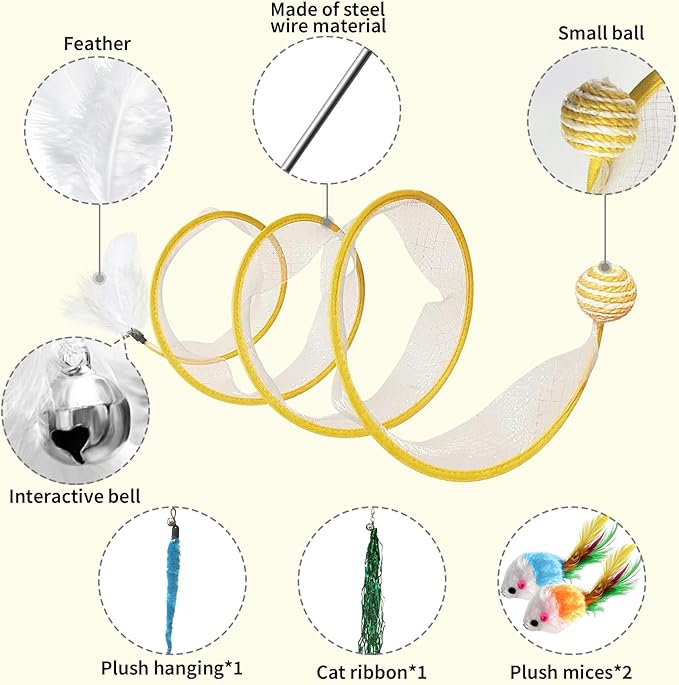 Folded Cat Tunnel Toy,S Type Cat Tunnel Toy Large, Cat Tunnels for Indoor Cats with Feather Plush Mice
