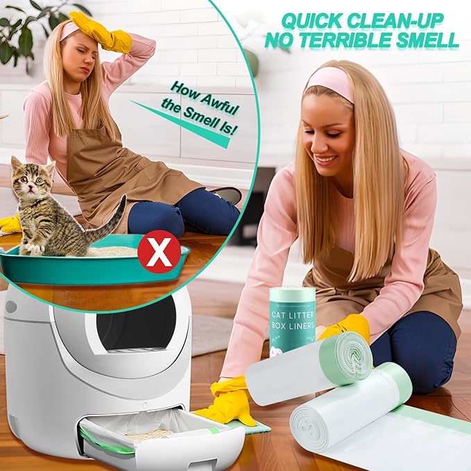 60 Count Self Cleaning Litter Box Bag Liners Compatible with Cleanpethome, Drawstring Heavy Duty Cat Litter Trash Bags Refill Waste Bags for Automatic Cat Litter Box -25" x 11"