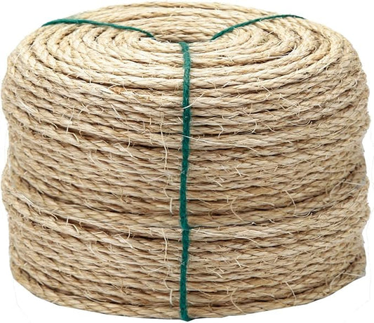 1/6 Inch Natural Sisal Rope, 164-Feet, 50m, for Cat Scratching Post, Tower, DIY Hemp Twine, Replacement, Sisal Fiber, Biodegradable, 4mm Diameter