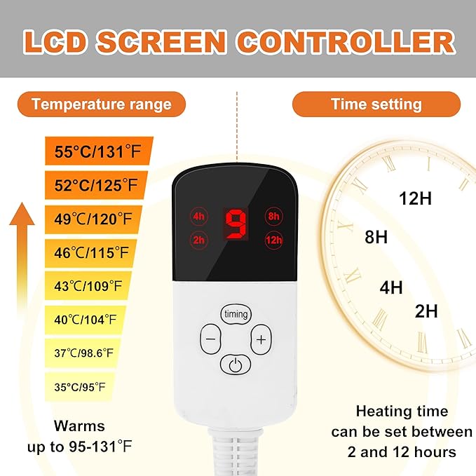 Cat Heating Pad, Electric Pet Heating Pad for Cat, Cat Warming Pad with Chew Proof Cord, 9 Heat Levels, Auto-Off, 18" x 18"