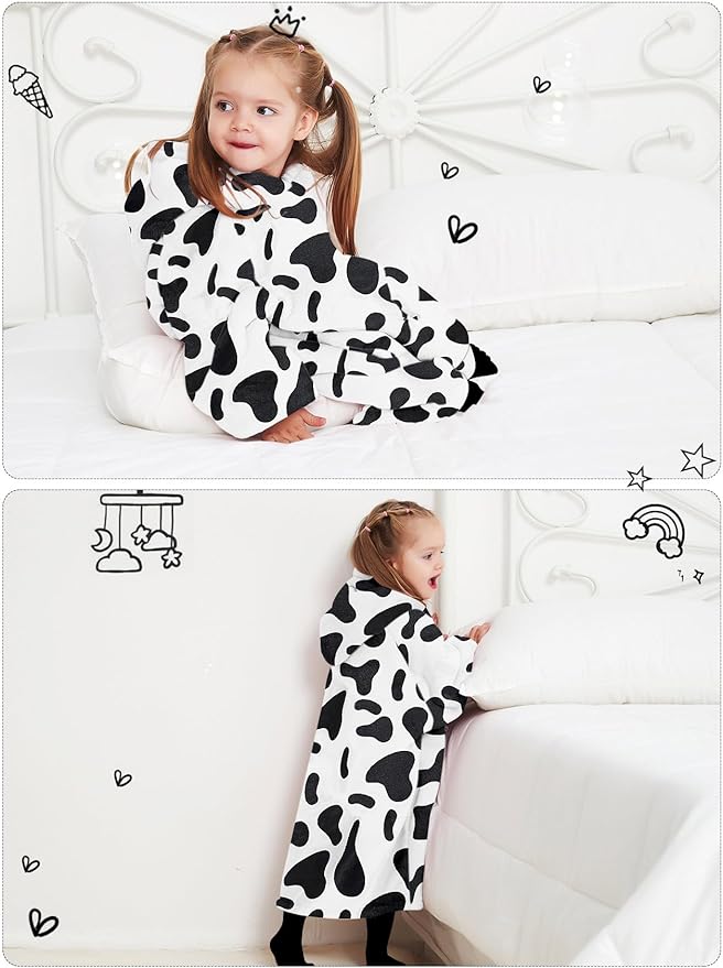 KFUBUO Wearable Blanket Hoodie for Kids Toddlers Sherpa Blanket Sweatshirt With Pocket Cute Hoodies 2-6 Year Old Girl Boy Birthday Gifts Cow