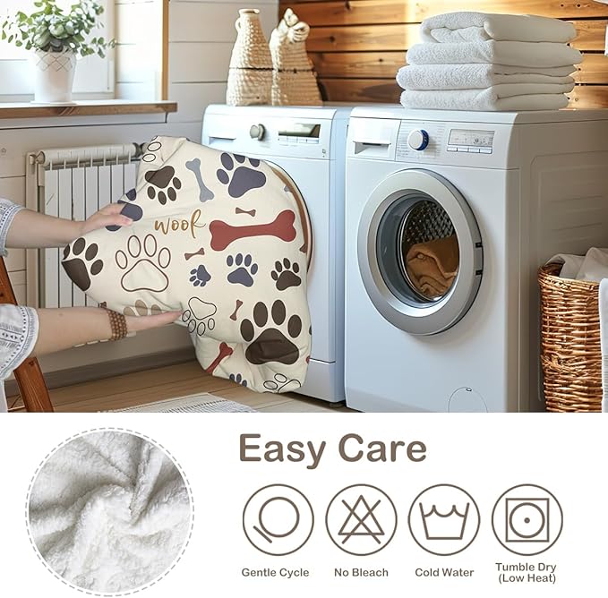 Sleepwish Dog Paws and Bones Print Fleece Throw Blanket for Kids Soft Plush Light Yellow Sherpa Blanket for Couch Chair, Baby (30"x 40")