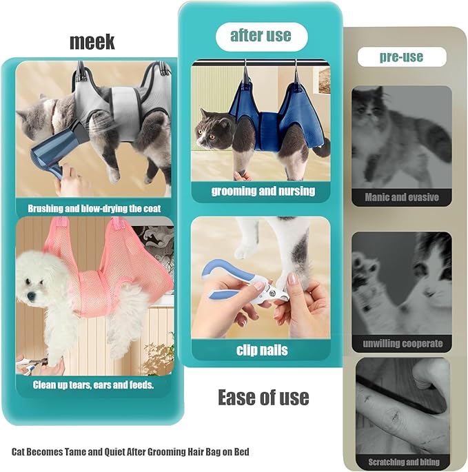 Cat and Dog Grooming Hammock with Safety Belt for Nail Clipping、Grooming,Cat Bathing Bag for cat Nail Trimming,Pet Claw Care Bag, Dog Grooming Harness（XS,Be Sure to Check The Size Chart）