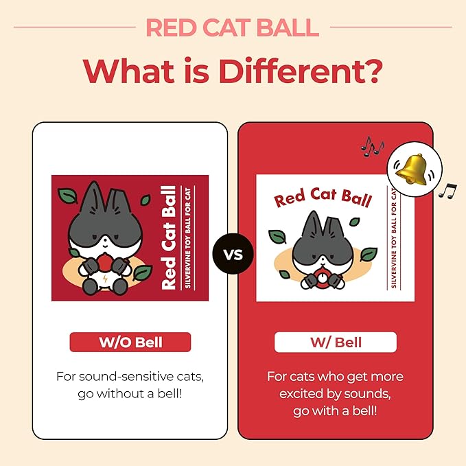 JAYU PET Red Cat Ball - Catnip Inside Cat Toy, Handmade Silvervine Ball Toys, Cat Toys for Indoor Cats, Interactive Matatabi Cat Ball Toy, Feline Kitten Toys, Cat Gifts (2.7 inch)