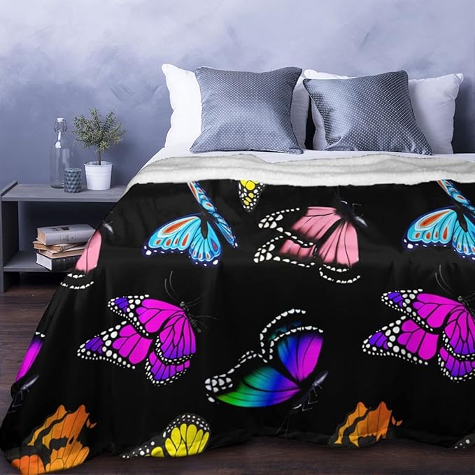 Fuzzy Throw Blanket 350 GSM Fleece Ultra-Soft Microfiber Blanket for Adults Kids Gift Couch, Sofa, Bed Butterfly Black 60"x50"