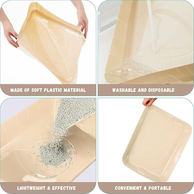 Bokon 25 Pcs Disposable Litter Boxes for Cats Plastic Cat Litter Tray Kitten Litter Pan for Kitty Rabbit Guinea Pig Hamster Pets Supplies Travel Home Toilet, 15.7 x 11.8 x 3 Inches (Beige)