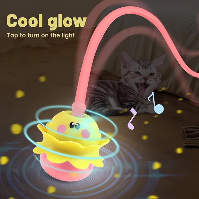 Interactive Cat Toys for Indoor Cats,Smart Automatic Moving Cat Ball Toys with Tail Teaser and Feather,USB Rechargeable(Yellow)