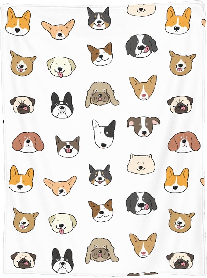 Cute Kids Dogs Puppies Print Blanket Throw 60"X50", Plush Flannel Blankets with Dogs On It, Gifts for Kids Women Dog Lovers People