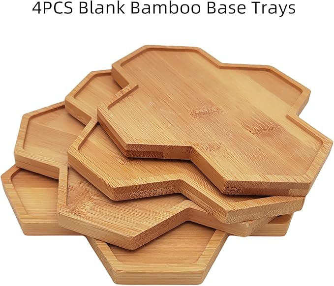4PCS Mosaic Bamboo Coasters for Crafts, Blank Base Trays, Drinking Cup Coaster, Plant Coaster, Art Plate,DIY Mosaic Supplies (Hexagonal Platter)