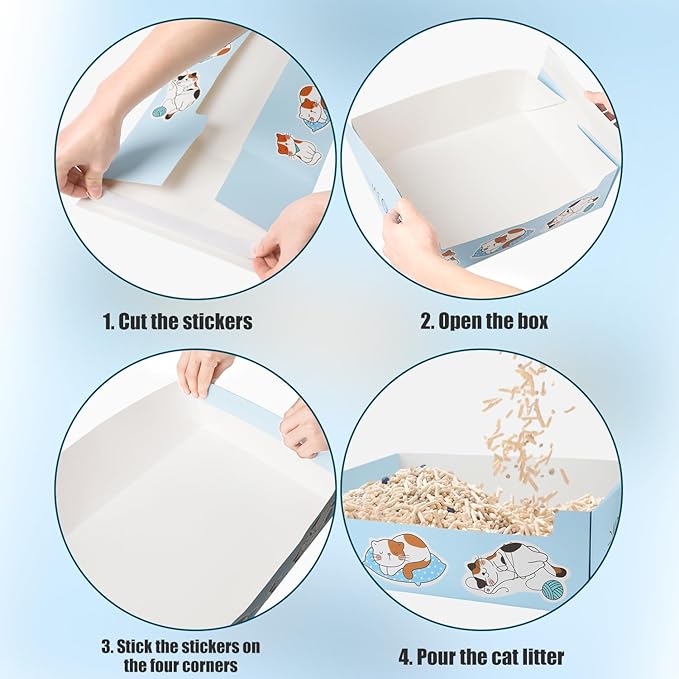 5pcs Single Use Cat Litter Box, 14.76x11.61in Double Layer Waterproof Portable Cat Litter Tray Foldable Box Paper Cat Litter Box for Cats Small Pets Indoor & Outdoor (Blue)