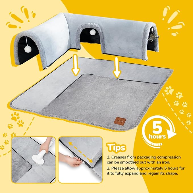 CATISM Cat Tunnel Bed, Cat Carpet Tunnel, Cat Tunnels for Indoor Cats, Cat Tunnel Rug, Detachable Cat Tunnel, Cat Bed Tunnel, Cat Tube 3 Ports + 2 Ceiling Balls + 1 Removable Feather Toys for Cats