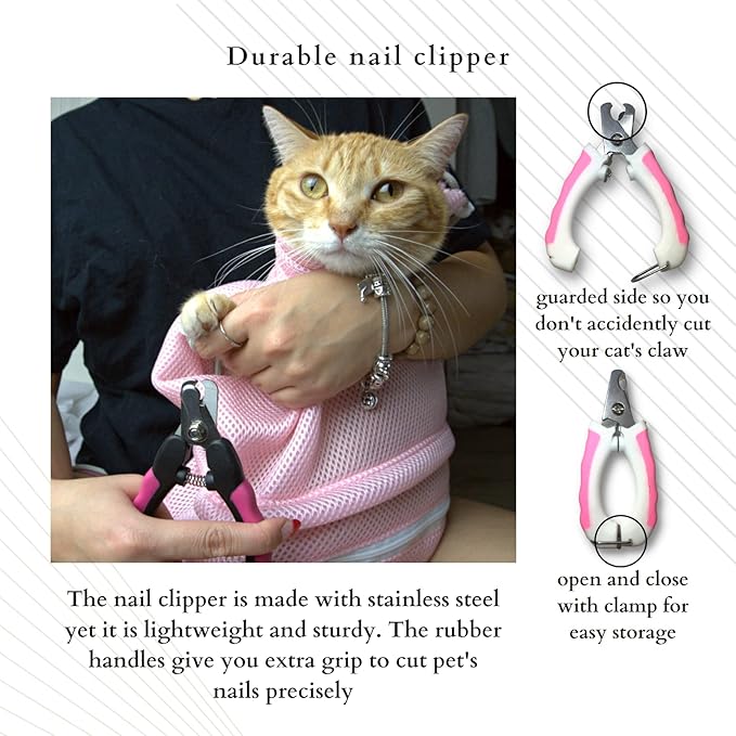 High Performance 3 Layers Cat Bathing Bag Set - 3 Pcs Multifunctional Grooming Kit with Restraint Bag, Durable Clippers, Bathing Glove - Cat Bathing Bag Anti Scratch - Cat Washing Bag for All Ages…