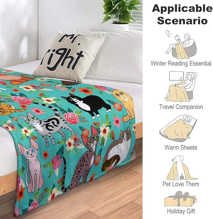 Cute Cat Blanket Kawaii Flannel Throw Blanket for Cat Lovers Kids Adults Gifts All Season 50"x40"