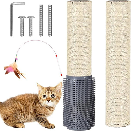 Cat Scratching Post Replacement Pole Refill 16in M8 Cats Tower Replacement Parts with Self Groomer Massager Spare Jute Kitty Tree Refurbishment Accessories for Indoor Kittens (Gray)