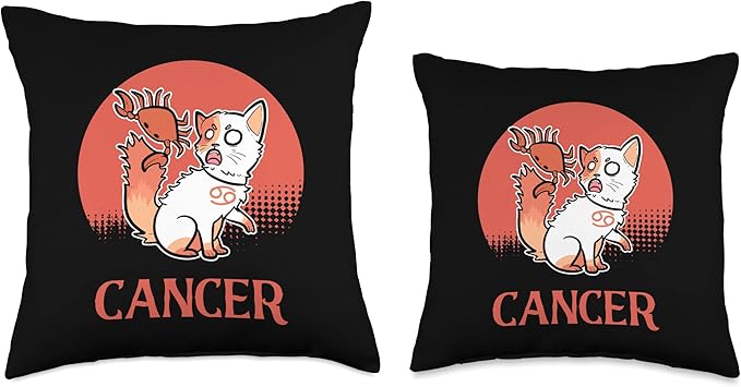 Cancer Zodiac Cat Owner Kawaii Chibi Anime Figure Kitten Throw Pillow