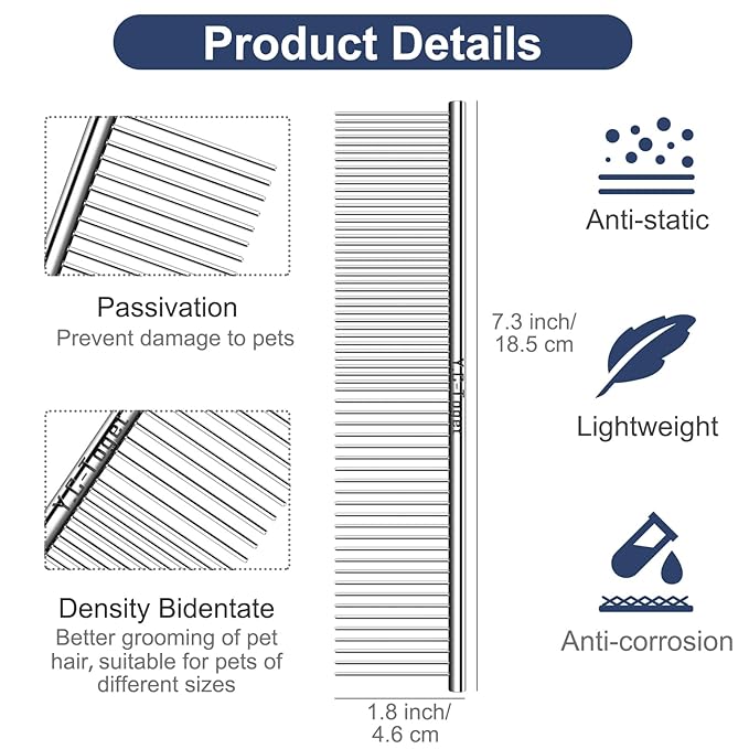 Dog Cat Combs for Grooming, Metal Cat Dog Comb for Removing Tangles and Knots, Professional Grooming Tool for Long Haired Dog Cat, Dog Comb Poodles Doodles