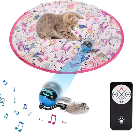 2 in 1 Simulated Interactive Hunting Cat Toy,Self Rolling Ball in Pouch,Remote Control Rechargeable Hide and Seek Cat Toys for Indoor Cats,Interactive cat Toys Ball Fast Rolling in Pouch