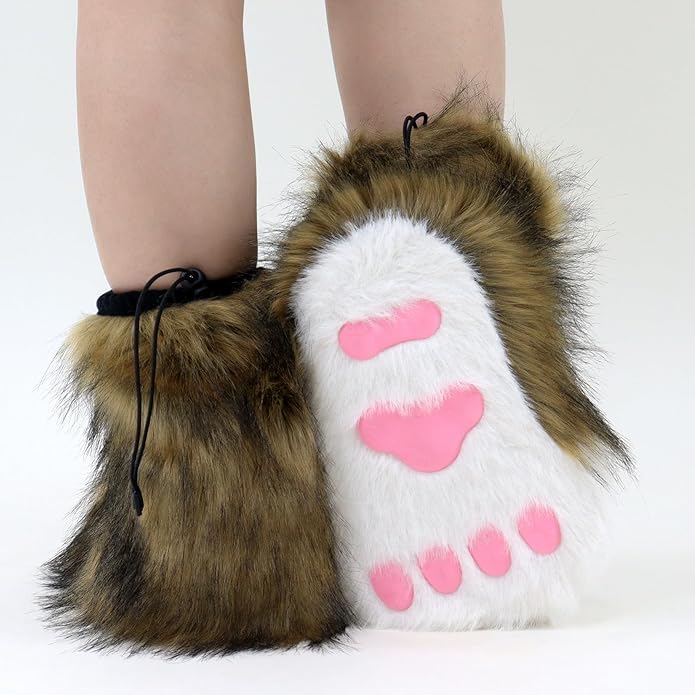 Animal Fuzzy Slippers Bear Cat Wolf Dog Fox Fursuit Feet Paw Claw Shoes Furry Boots Costume Accessories for Adult Kids