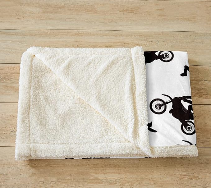 Motocross Rider Fleece Throw Blanket for Bed Sofa Couch Kids Extreme Sports Motorcycle Fuzzy Dirt Bike Motorbike Sherpa Blanket Boy Room Decor Plush King 87"x95"
