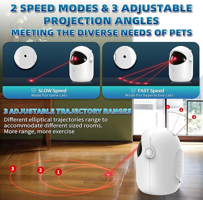 Laser Cat Toys for Indoor Cats, [2025 Newly Upgraded] Automatic Laser Pointer Interactive Toys for Bored Indoor Adult Cats/Kittenes, Real Trajectory Motion Activated Cat Laser Toy Rechargeable
