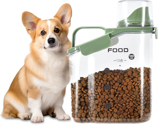 Dog Food Container Small, Pet Food Container with Airtight Pour Spout, Cat Food Storage Container with Measuring Cups, Portable Small Dog Food Container for Dogs Cats Birds (Green)
