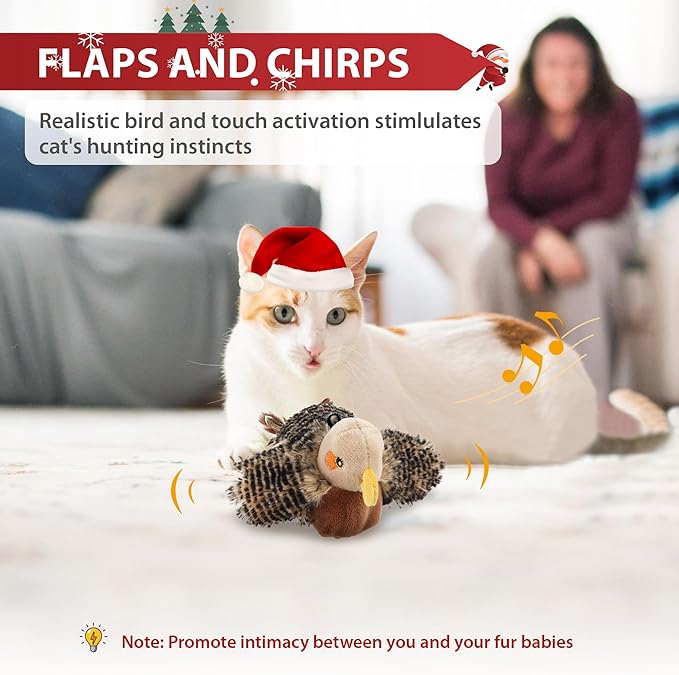 PETGEEK Gigwi Flapping Bird Cat Toys for Indoor Cats, Rechargeable Lifelike Interactive Bird Cat Toy Tweet, Flapping Wings & Lively Chirping, Best Gift for Birthday, Thanksgiving, Christmas, New Year